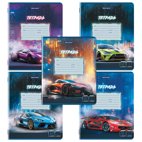 превью Тетрадь 12 л. BRAUBERG клетка, обложка картон, SPORT CARS