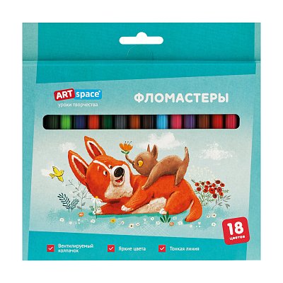 Фломастеры ArtSpace «Рисунки. Lovely animals», 18цв., смываемые, картон, европодвес