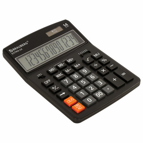 Калькулятор настольный BRAUBERG EXTRA-14-BK (206×155 мм), 14 разрядов, двойное питание, ЧЕРНЫЙ