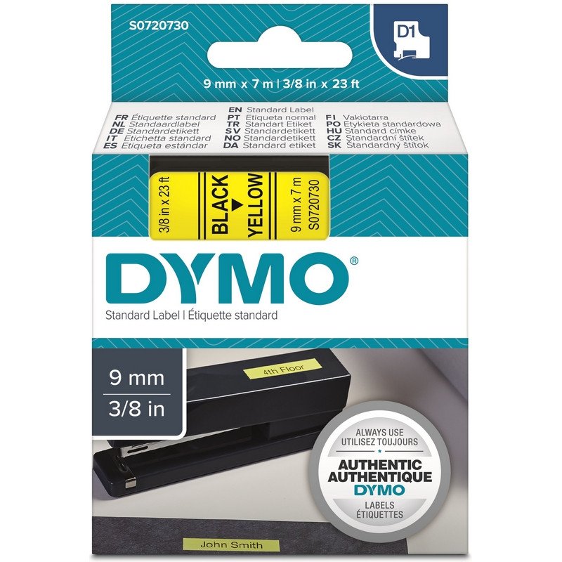 Картридж для этикет-принтеров DYMO LM150, LP350, PC II (9 мм x 7м, желтая лента/чёрный шрифт)