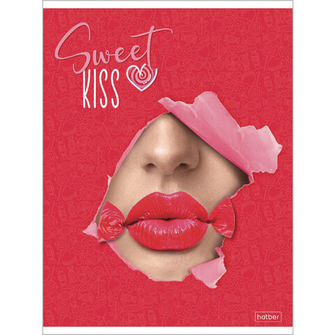 Тетрадь А5, 48 л., HATBER, скоба, клетка, матовая ламинация, 3D-лак, «Sweet kiss» (5 видов в спайке)