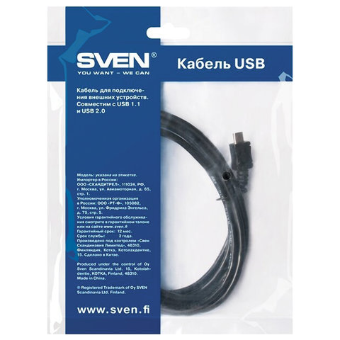 Кабель USB-microUSB 2.0, 1.8 м SVEN, для подключения портативных устройств и периферии, черный
