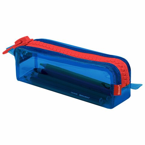Пенал BRAUBERG с объемной «тракторной» молнией, 1 отделение, ПВХ, 22×8х6.5 см, «Contrast blue»