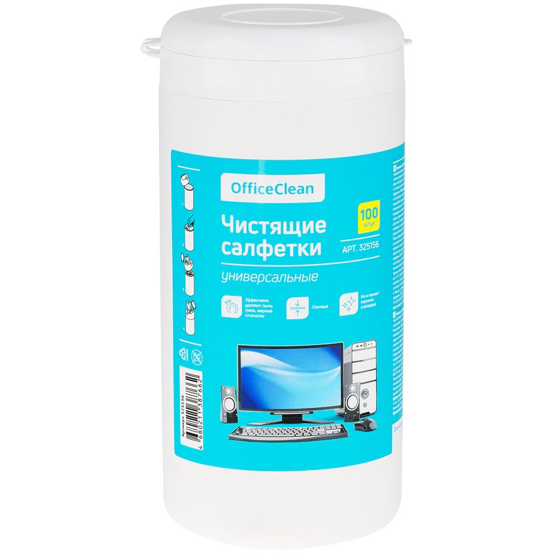 превью Салфетки чистящие влажные OfficeClean, универсальные, в тубе, плотные, 100шт. 