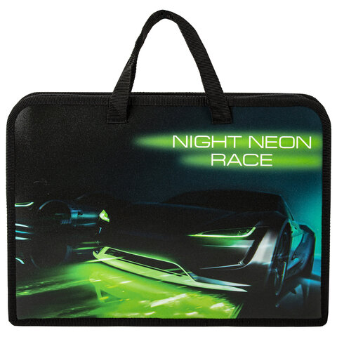 Папка на молнии с ручками ЮНЛАНДИЯ А41 отделениепластикширина 40 мм«Neon race»270950