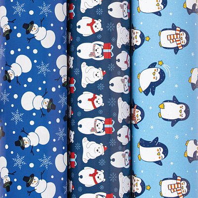 Бумага упаковочная новогодняя НАБОР 3 шт., «Snow Fun», 70×100 см, 3 дизайна, ЗОЛОТАЯ СКАЗКА