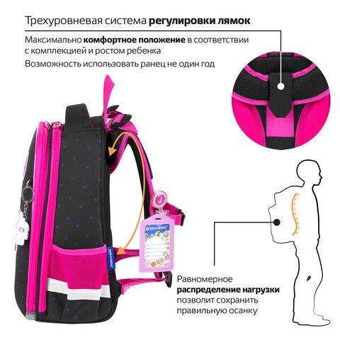 Ранец BRAUBERG PREMIUM, 2 отделения, с брелоком, «Space sweets», LED-ЛАМПОЧКИ, 38×29х16 см