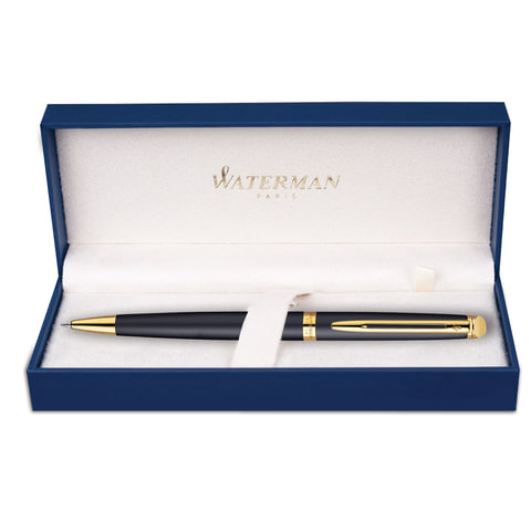 Ручка подарочная шариковая WATERMAN «Hemisphere Matt Black GT», черный матовый лак, позолоченные детали, синяя, S0920770