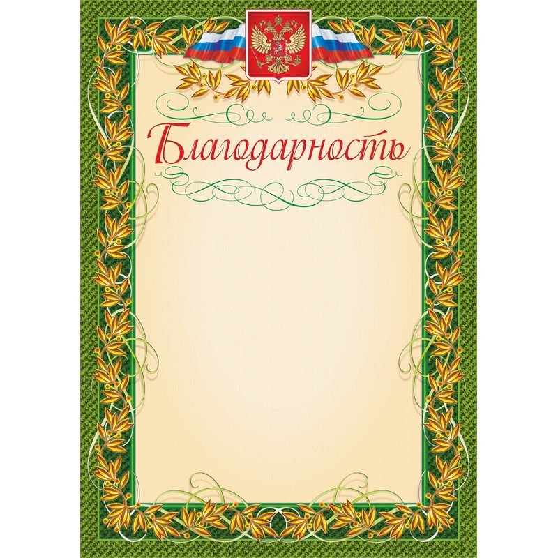 превью Благодарность зеленая рамка лавровый лист (А4, 140 г/кв. м, 40 листов в упаковке)