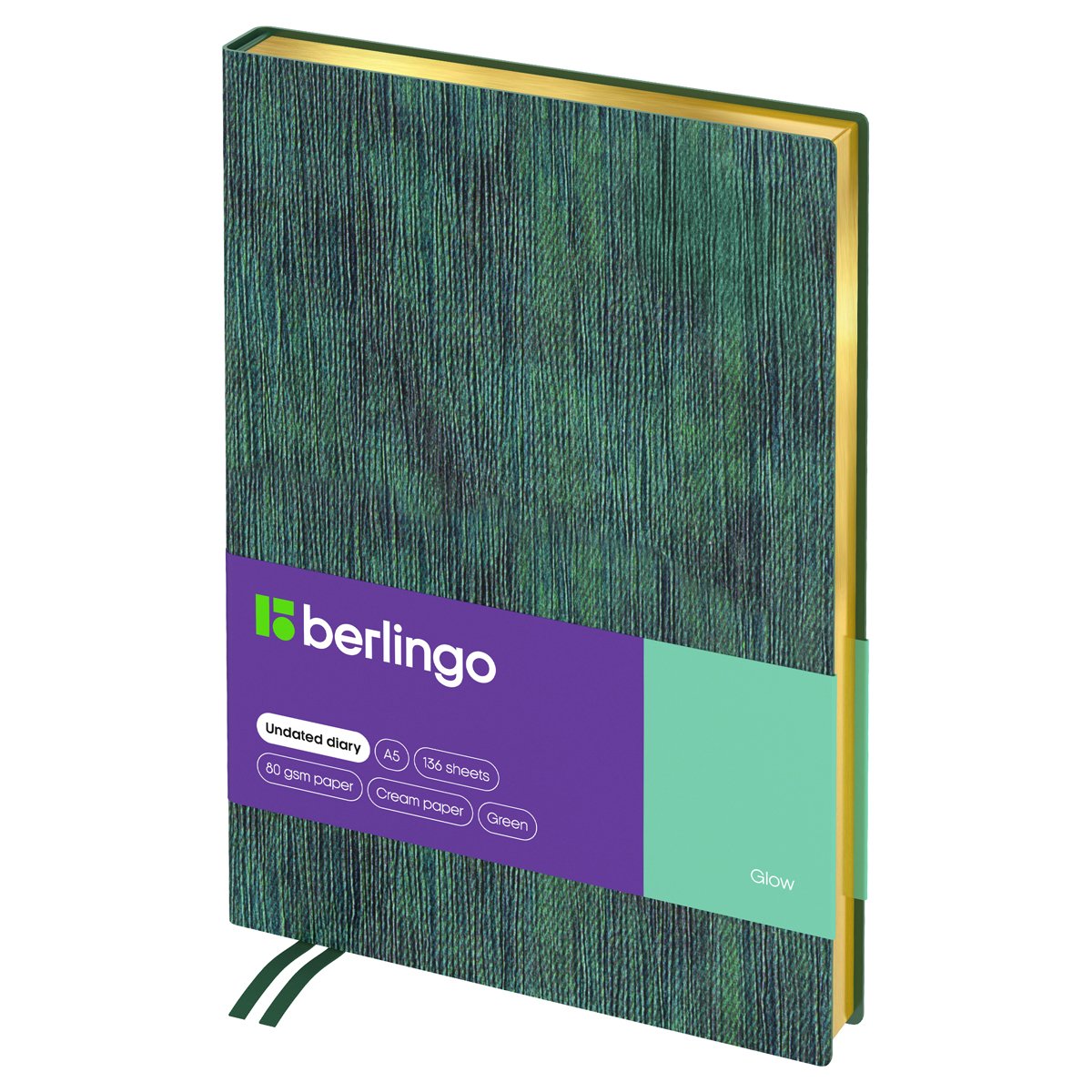 превью Ежедневник недатированный, A5, 136л., кожзам, Berlingo «Glow», зол. срез, зеленый