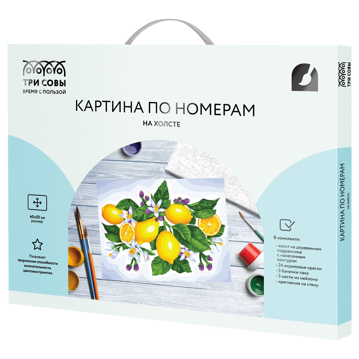Картина по номерам на холсте ТРИ СОВЫ «Лимоны», 40×50, с акриловыми красками и кистями