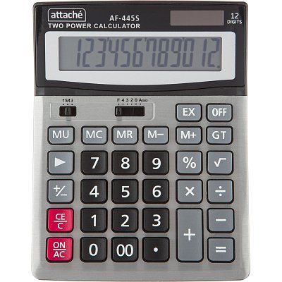 Калькулятор настольный ПОЛНОРАЗМЕРНЫЙ Attache AF-445S,12р, дв. пит, серебр