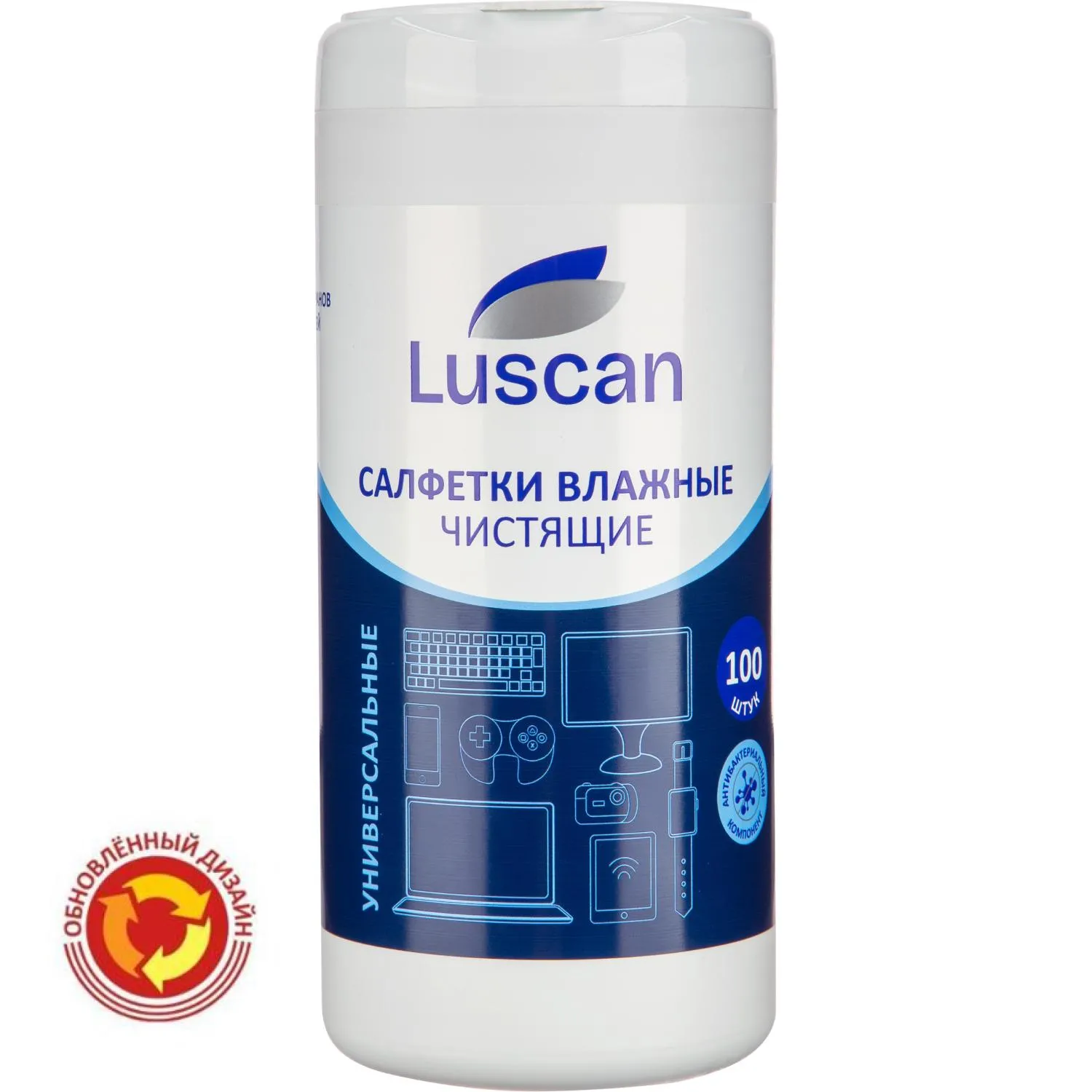 превью Салфетки влажные универсальные Luscan с антистатическим эффектом (100 штук в тубе)