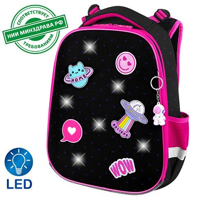 Ранец BRAUBERG PREMIUM, 2 отделения, с брелоком, «Space sweets», LED-ЛАМПОЧКИ, 38×29х16 см