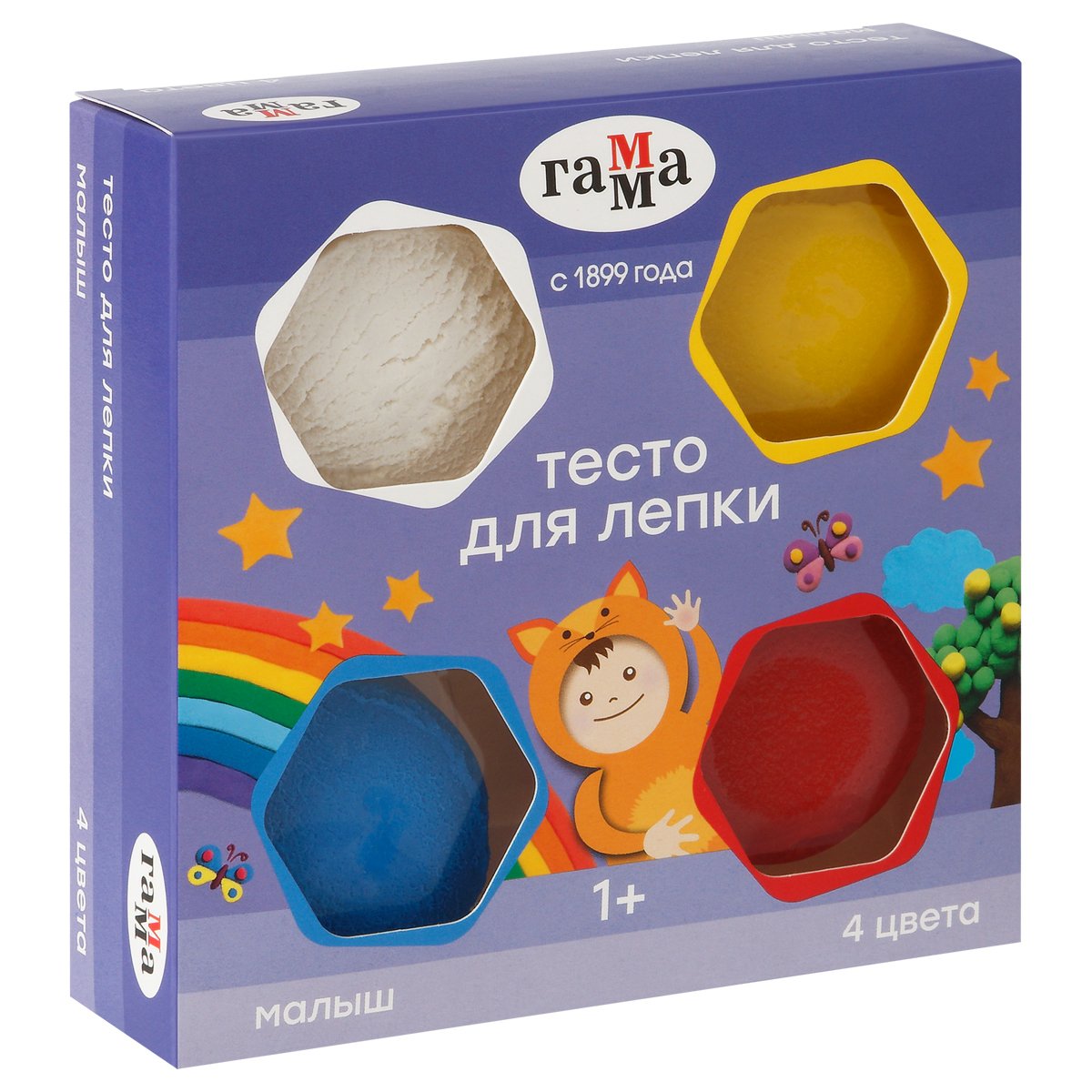 Тесто для лепки Гамма «Малыш», 04 цвета, 240г, картон. упаковка new