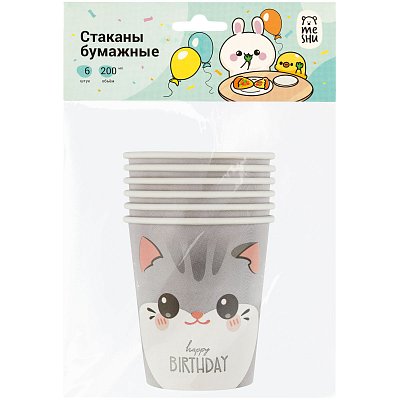 Стаканы бумажные MESHU «Kitten», 200мл, 6шт. 