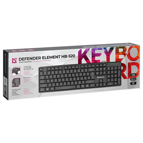 Клавиатура проводная DEFENDER Element HB-520, USB, 104 клавиши + 3 дополнительные клавиши, черная
