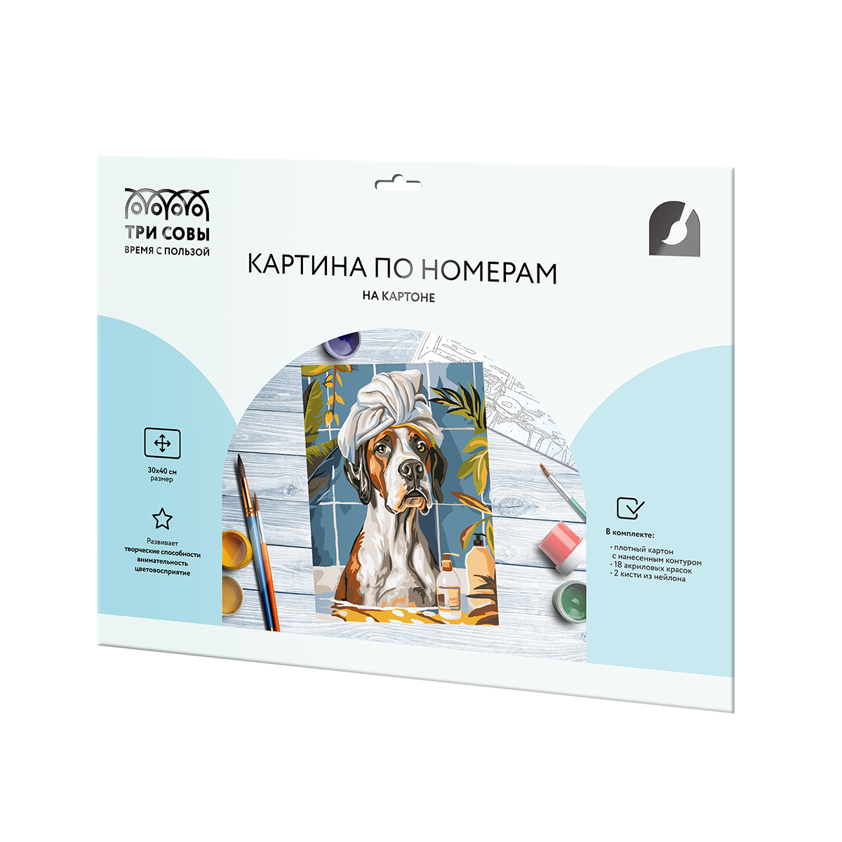 Картина по номерам на картоне ТРИ СОВЫ «Собака в ванной», 30×40, с акриловыми красками и кистями