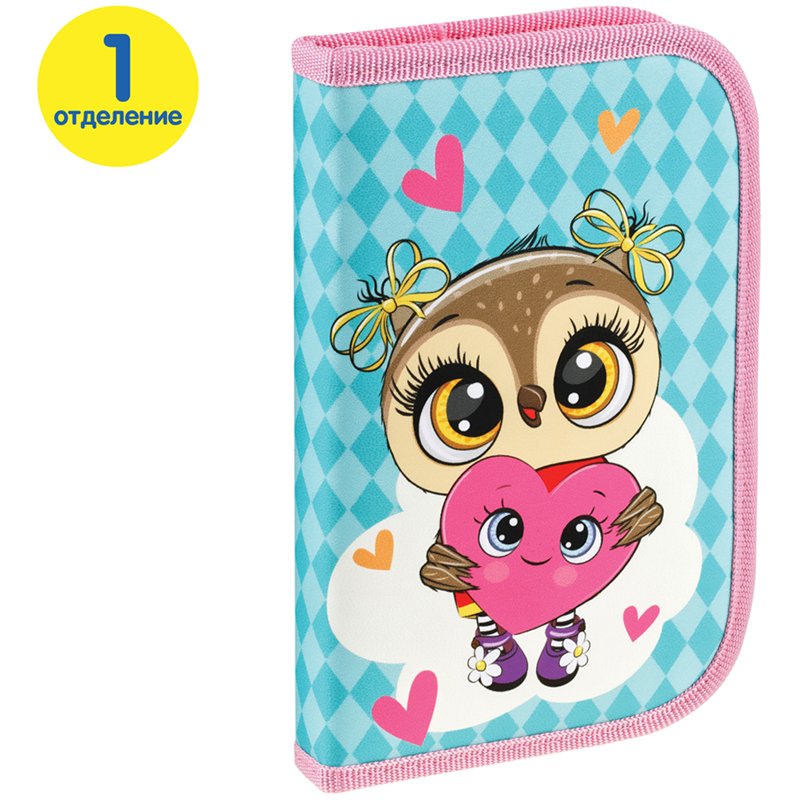 Пенал 1 отделение, 200×130 Мульти-Пульти «Lovely Owl», доп. секция, ткань
