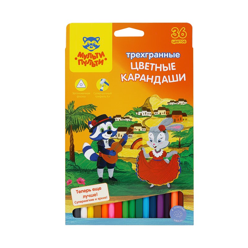 превью Карандаши цветные Мульти-Пульти «Енот в Испании», 36цв., трехгран., заточен., картон, европодвес