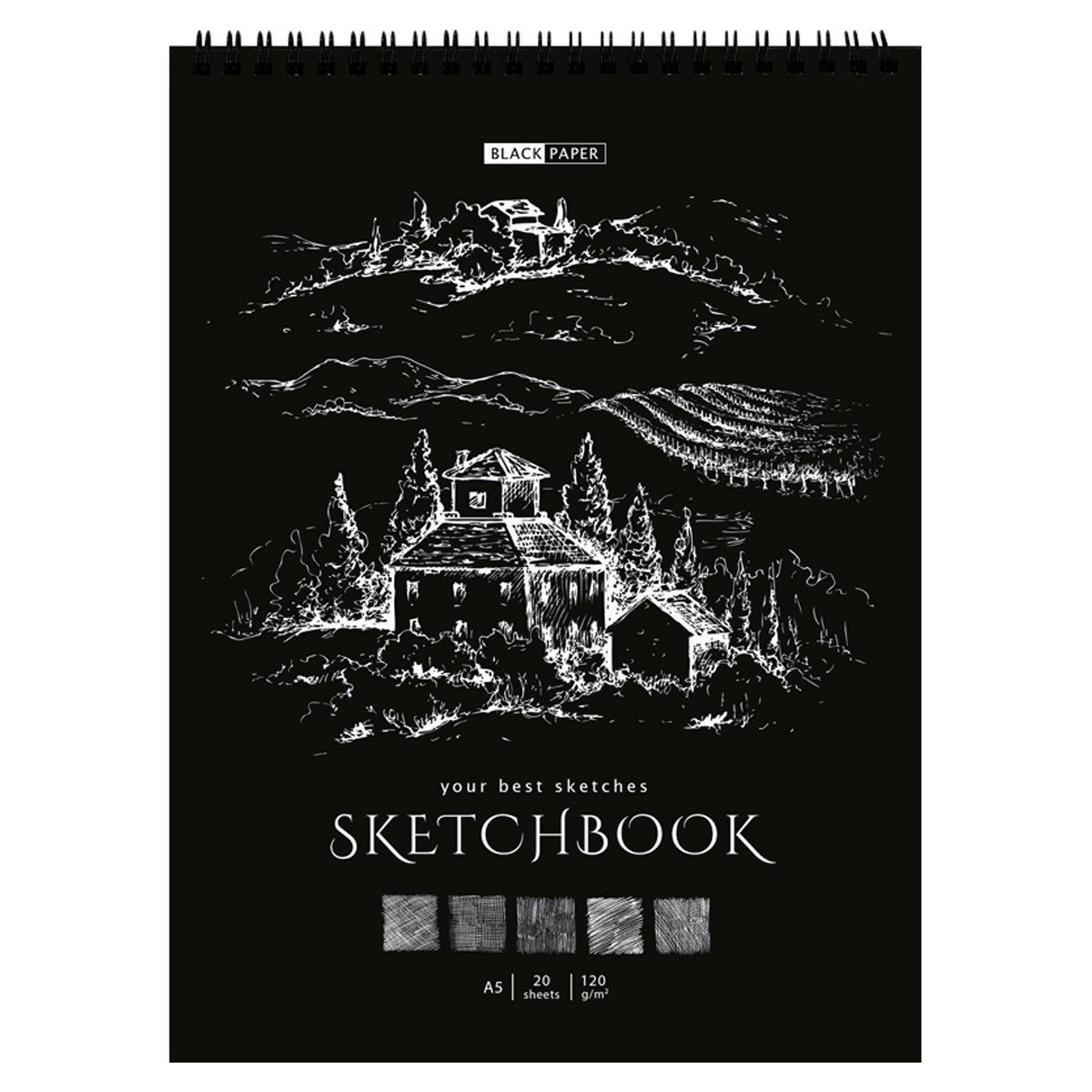 превью Скетчбук 20л., А5 ArtSpace «Black line. House», на гребне, 120г/м2, черный блок