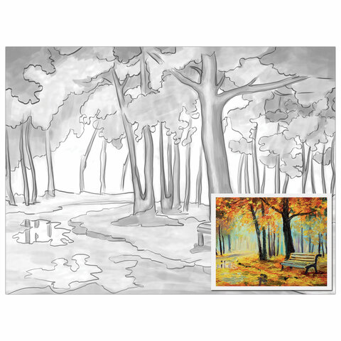превью Холст на картоне с контуром BRAUBERG ART «CLASSIC» «ОСЕНЬ», 30×40 см, грунтованный, хлопок, 191546