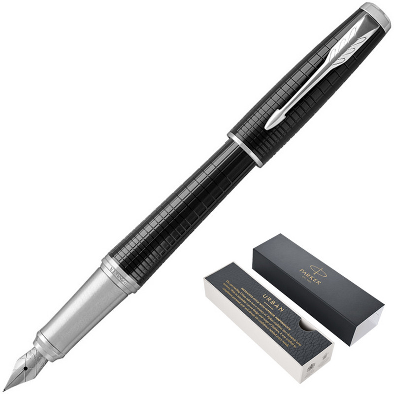 Ручка перьевая PARKER «Urban Premium Ebony Metal CT», корпус черный глянцевый лак с гравировкой, хромированные детали, синяя