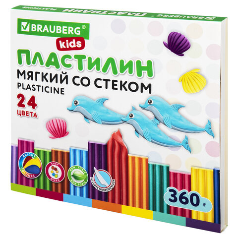 превью Пластилин мягкий восковой BRAUBERG KIDS, 24 цвета, 360 г, со стеком