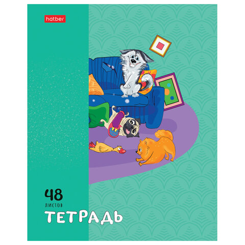 Тетрадь А5 48 л., HATBER скоба, клетка, обложка картон, «Dog mafia» (микс в спайке), 083566