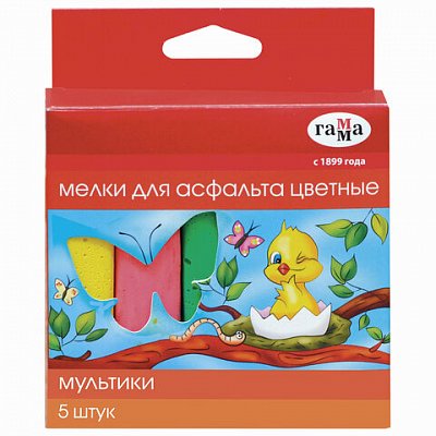 Мелки цветные для асфальта Гамма «Мультики», 5шт., 5цв., картонная коробка