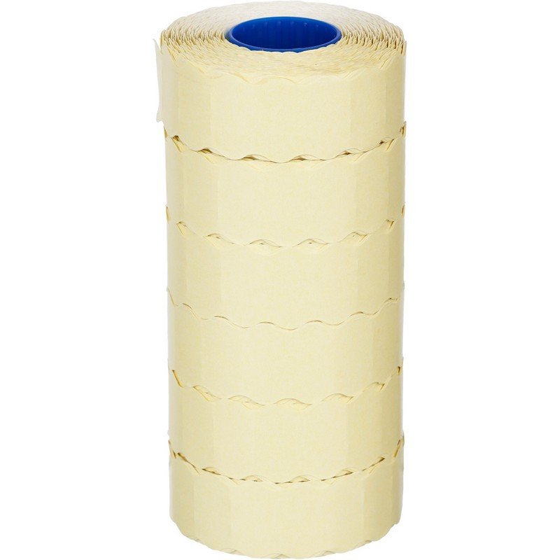 Этикет-лента волна белая 22х12 мм с сильным каучуковым клеем (12 рулонов по 1500 этикеток)