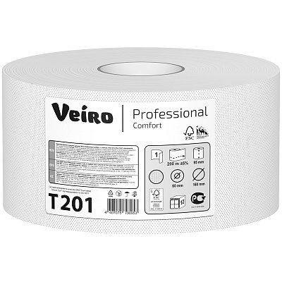 Бумага туалетная Veiro Professional «Comfort»(Q2), 200м/рул., тиснение, белая
