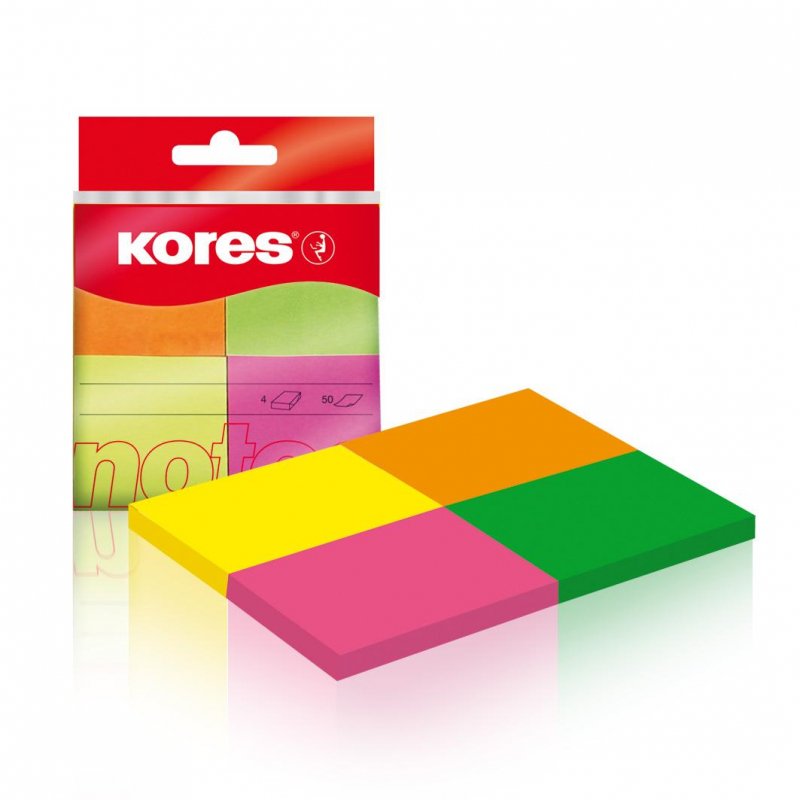 Бумага для заметок Kores (неоновая, 40×50мм, 4 блока по 50 листов)