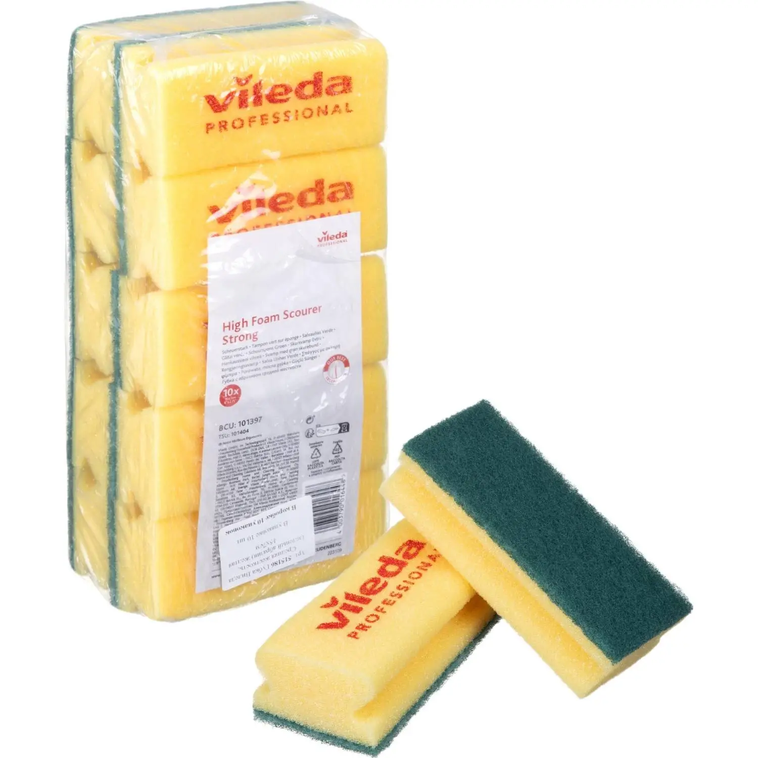 Губка для уборки Vileda Professional Средняя жёсткость поролон 15x7 см с абразивным слоем (10 штук в упаковке)