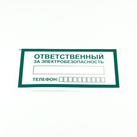превью Знак «Ответственный за электробезопасность», КОМПЛЕКТ 10 штук, 100×200 мм, пленка