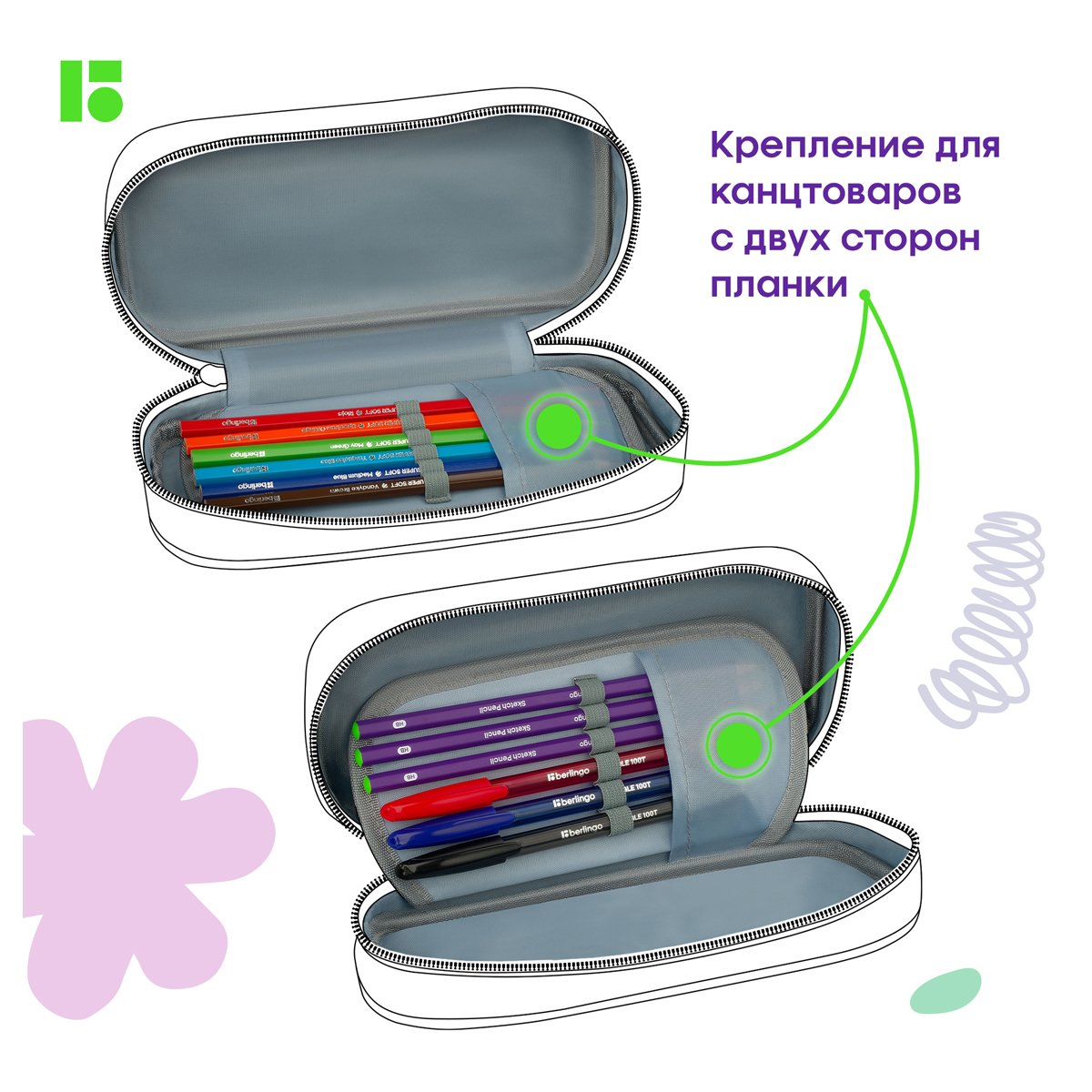 Пенал 1 отделение, 1 карман, 220×95×50 Berlingo «Holographic», полиэстер, откидная планка