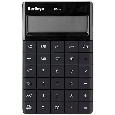 Калькулятор настольный Berlingo «PowerTX», 12 разр., двойное питание, 165×105×13мм, антрацит