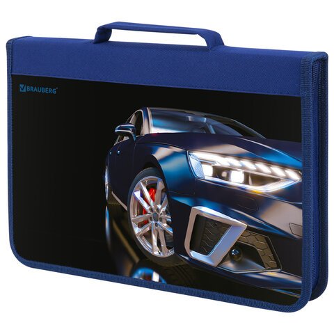 Папка на молнии BRAUBERG А4 с ручкой, с органайзером, 1 отделение, «Super car»