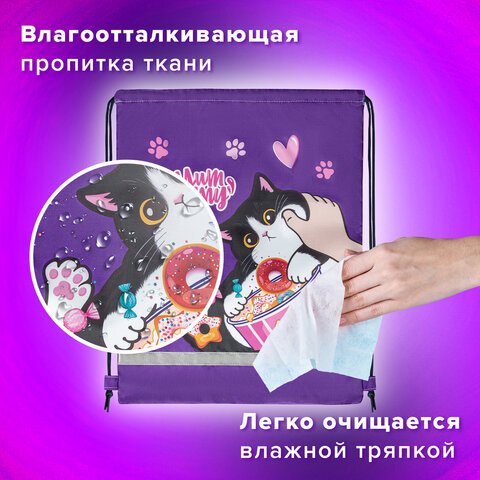 Мешок для обуви BRAUBERG KIDS, с петлей, светоотражающая полоса, 46×36 см, Sweet cheeks