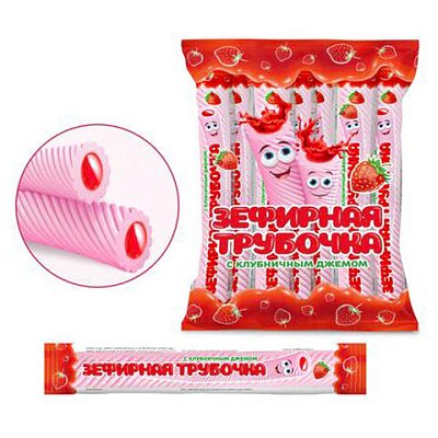 Зефирная трубочка с джемом клубничного вкуса, 15 г, КОНФИТОЙ