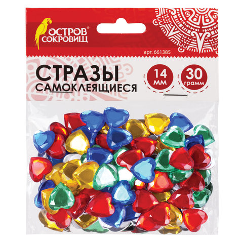 превью Стразы самоклеящиеся «Сердце», 14 мм, 30 г, 5 цветов, ОСТРОВ СОКРОВИЩ