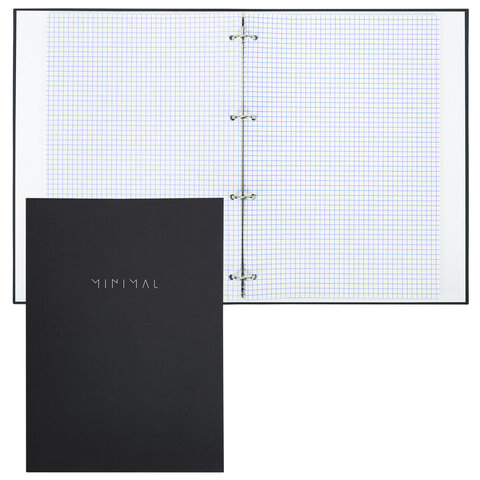 Тетрадь на кольцах БОЛЬШАЯ А4, 215×305 мм, 100 л., твердый картон, клетка, BRAUBERG, «Minimal black»