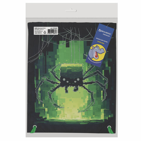 Мешок для обуви BRAUBERG PREMIUM, карман, подкладка, светоотражайка, 43×33 см, Digital spider