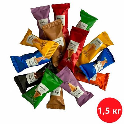 Конфеты мини-рожки в индивидуальной упаковке SORBON «Ассорти Радуга»1500 г