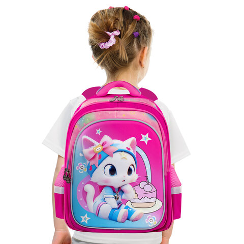 Рюкзак BRAUBERG KIDS FLOSSY, 2 отделения, 3 кармана, «Sweet Kitten», 3D-панель, 40×28х18 см