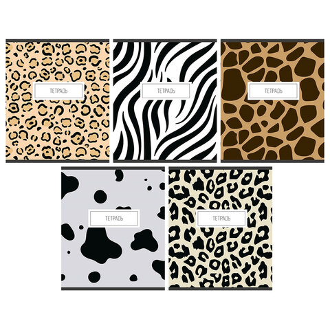 превью Тетрадь А5 48 л. ПЗБМ скоба, клетка, матовая ламинация, «Анимал принт» (микс в спайке)
