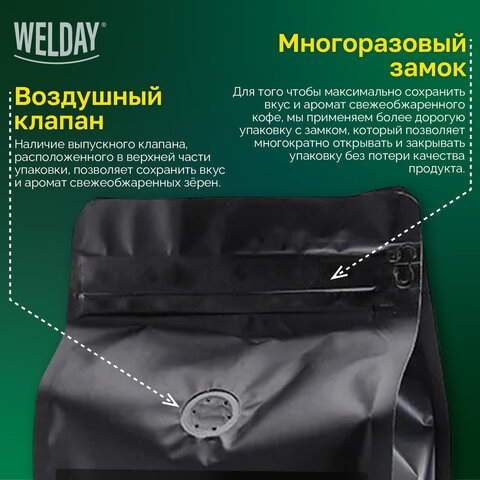 Кофе в зернах WELDAY «ESPRESSO Arabica» 1 кг, арабика 100%, 623437