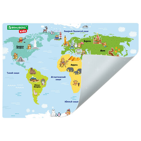 Настольное покрытие BRAUBERG KIDS, А3+, пластик, 46×33 см, «Кот-энтузиаст изучает Мир»