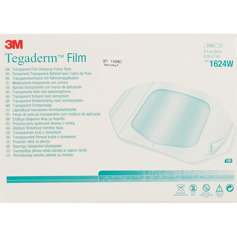 превью Пластырь-повязка 3M Tegaderm для фиксации катетеров 6×7 см (100 штук в упаковке)