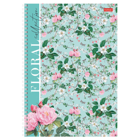 Тетрадь А4 80 л., HATBER, гребень, клетка, матовая ламинация, «Floral collection» (микс в спайке), 082972
